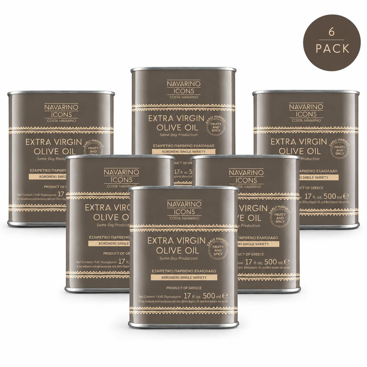 Navarino Icons Extra Virgin Olive Oil, 500ml tin of 6 pieces